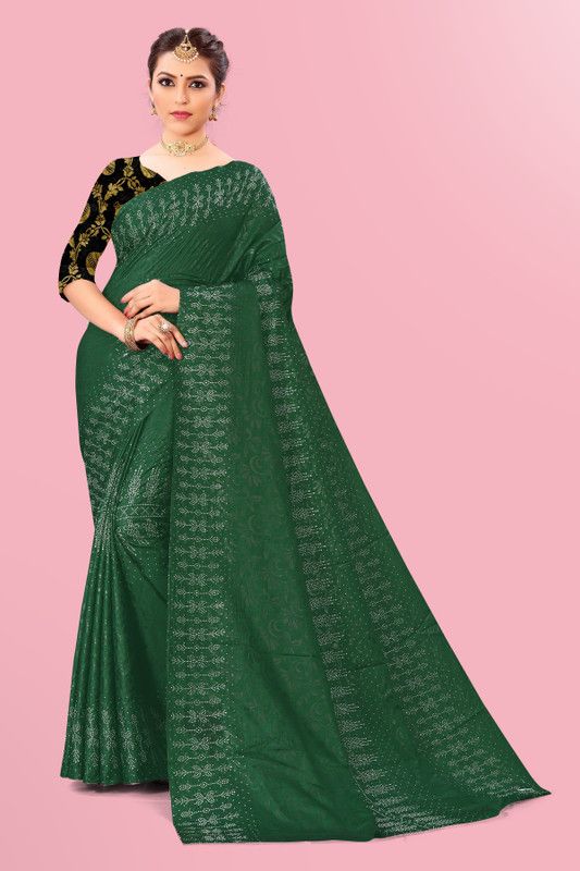 Self Design Bollywood Art Silk Saree  (Silver, Dark Green)