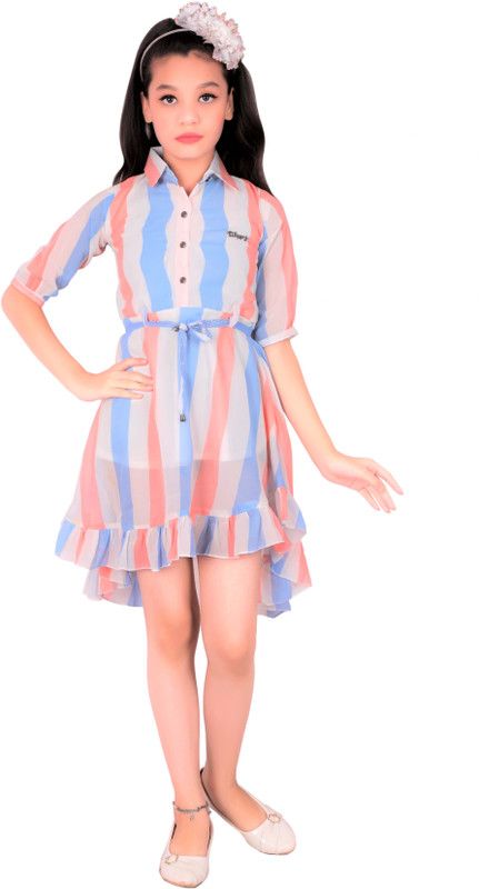 Girls Midi/Knee Length Casual Dress  (Orange, 3/4 Sleeve)