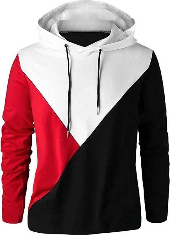Men Color Block Hooded Neck Cotton Blend Red, White, Black T-Shirt
