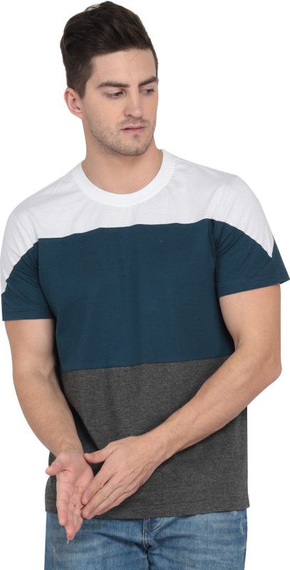 Men Self Design Round Neck Pure Cotton Light Blue, White, Grey T-Shirt