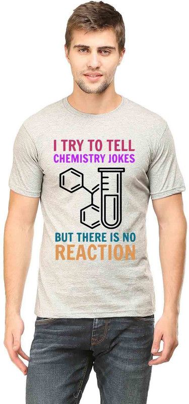 Men Graphic Print Round Neck Pure Cotton Grey T-Shirt