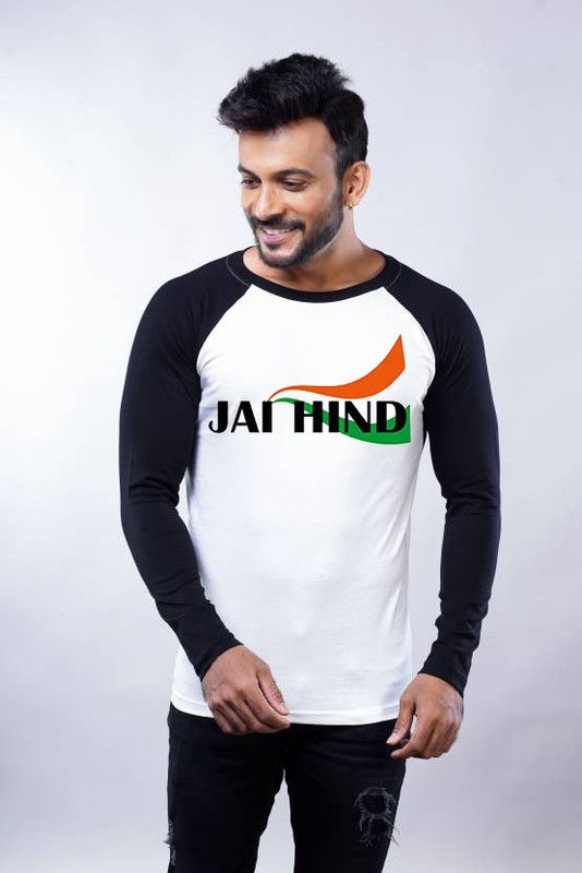 Men Printed, Typography Round Neck Polyester White, Black T-Shirt