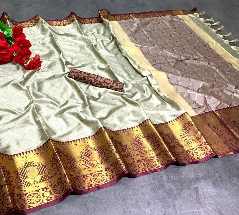 Woven Daily Wear Jacquard, Cotton Silk Saree  (Beige)