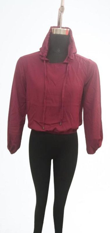 Women 3/4th Sleeve Solid Reversible Hooded Sweatshirt