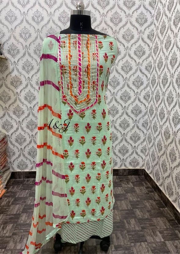 Unstitched Cotton Blend Kurta & Palazzo Material Floral Print