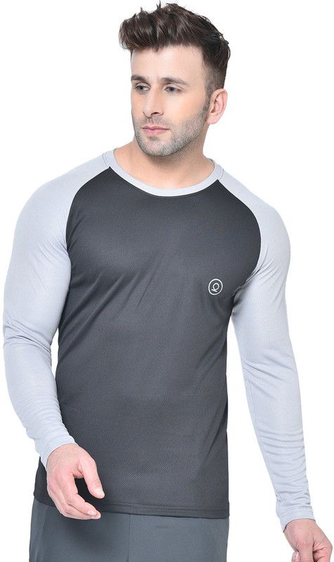 Men Colorblock Round Neck Polyester Black, Grey T-Shirt