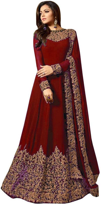 Embellished Georgette Semi Stitched Anarkali Gown  (Red)