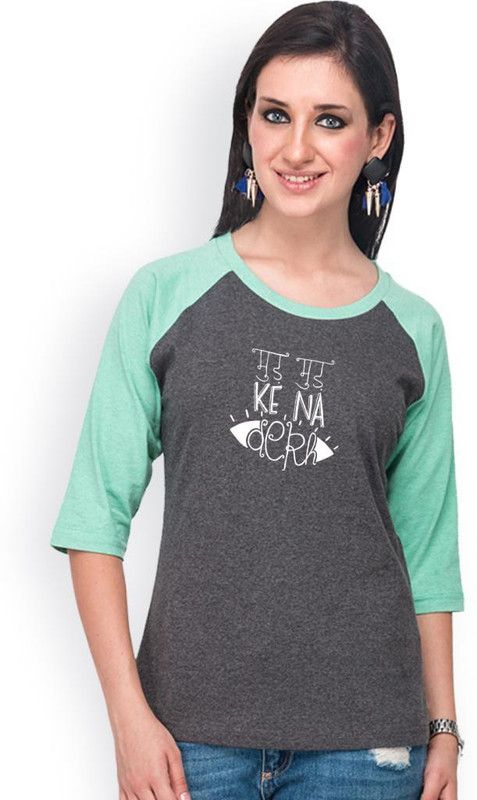 Casual Regular Sleeves Printed, Color Block Women Green, Grey Top