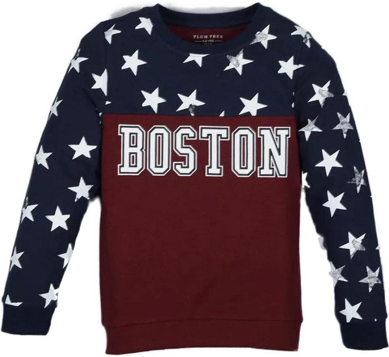 Boys Printed Round Neck Purple Sweater