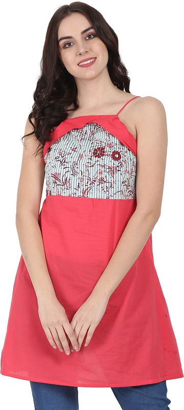 Casual Shoulder Straps Color Block Women White, Pink Top