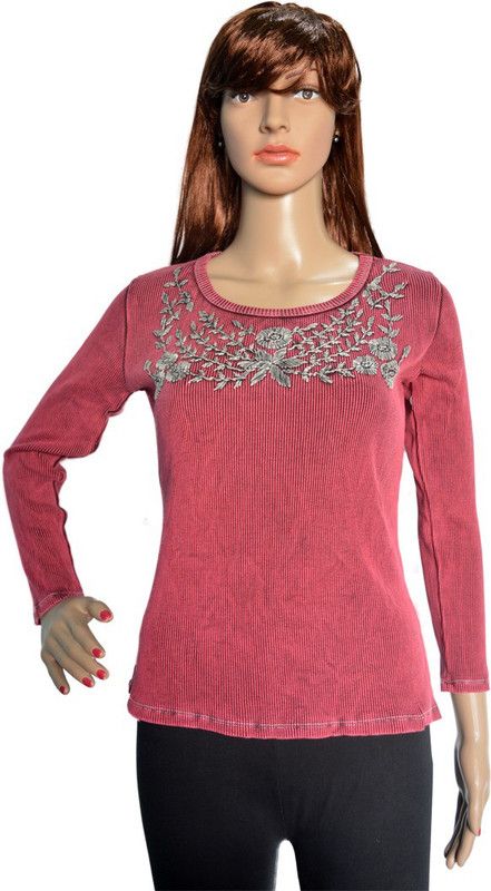Formal Regular Sleeves Embroidered Women Red Top