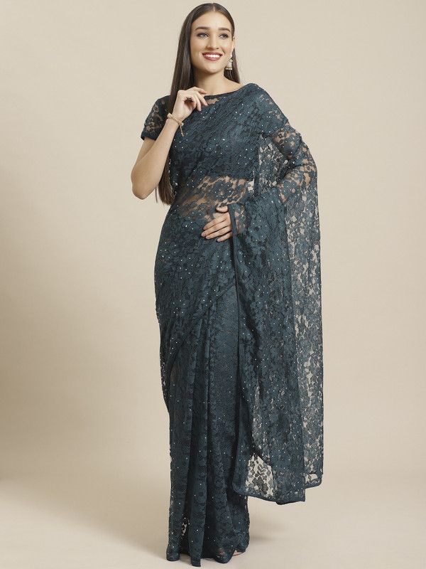 Self Design Bollywood Net Saree  (Light Green)