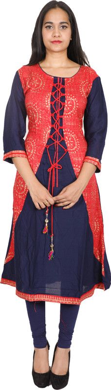 Women Geometric Print Cotton Rayon A-line Kurta  (Blue)