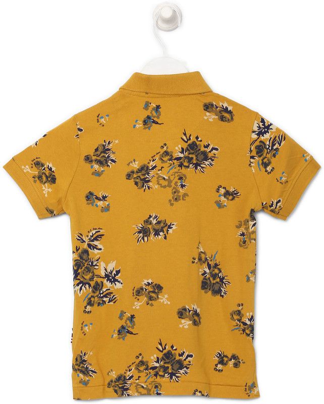 Boys Floral Print Cotton Blend T Shirt  (Yellow, Pack of 1)