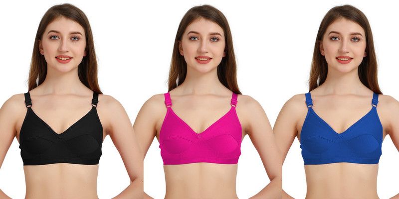 Pack of 3 Women T-Shirt Non Padded Bra  (Black, Pink, Blue)