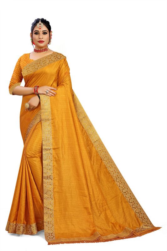 Solid/Plain Banarasi Art Silk Saree  (Mustard)