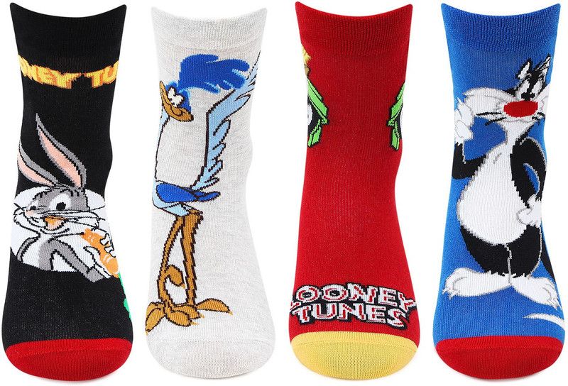 Looney Tunes Cartoon/Character Full Length Socks for Kids Baby Boys & Baby Girls Printed Mid-Calf/Crew  (Pack of 4)