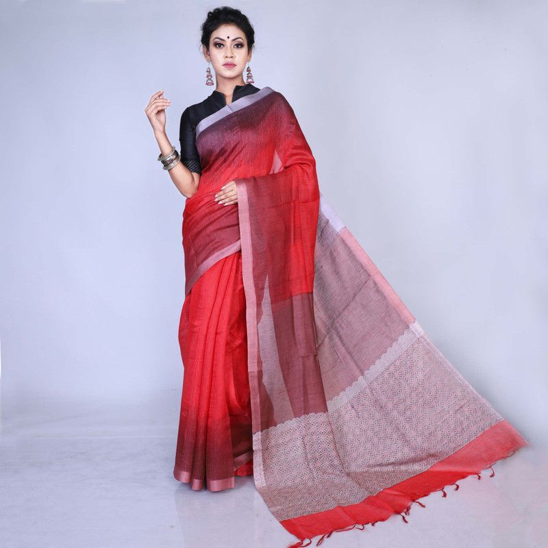 Self Design Handloom Pure Silk Saree  (Red)