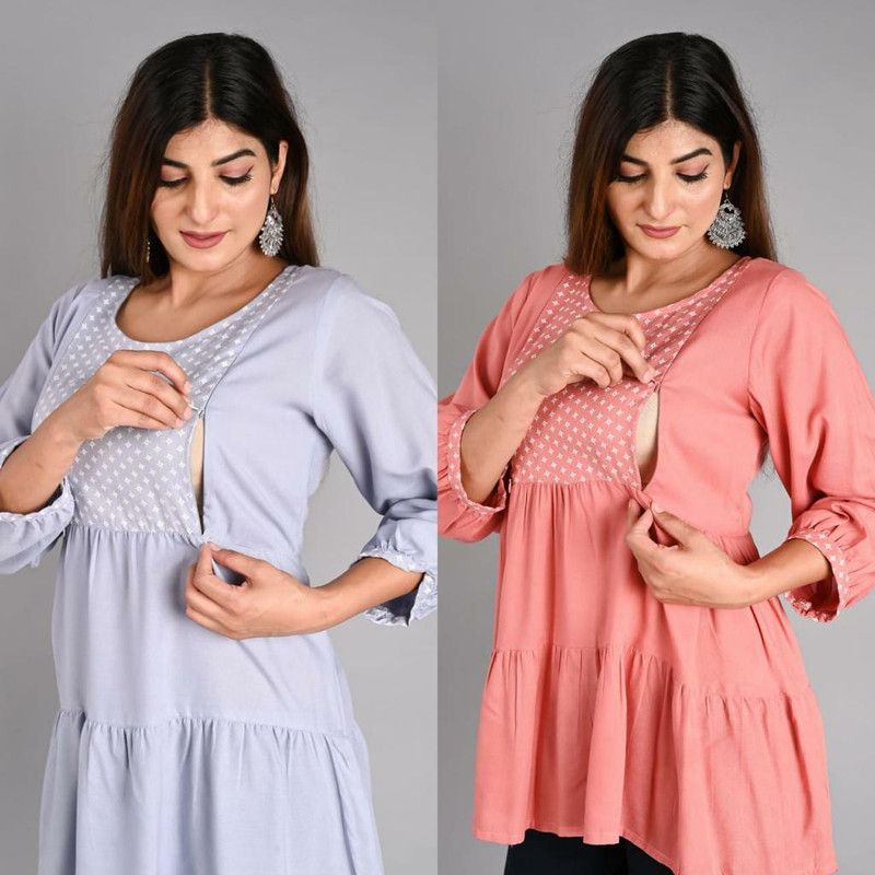 Pack of 2 Women Embroidered Viscose Rayon Cape Top Kurta  (Multicolor)