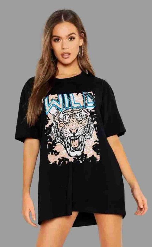 Women Typography Round Neck Poly Cotton Black T-Shirt