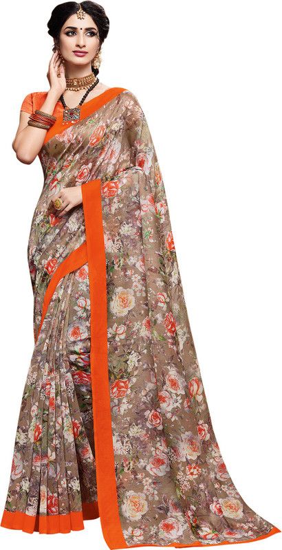 Printed, Digital Print, Floral Print Bollywood Pure Silk, Art Silk Saree  (Brown)