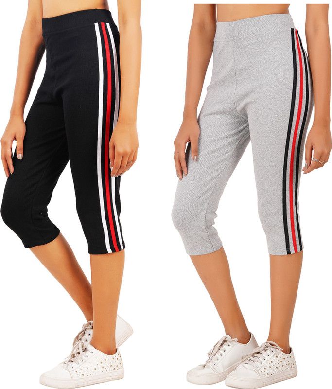Women Black, Silver Capri