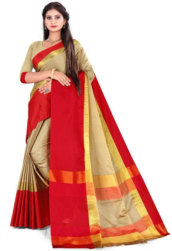 Bollywood Cotton Silk Saree  (Beige)