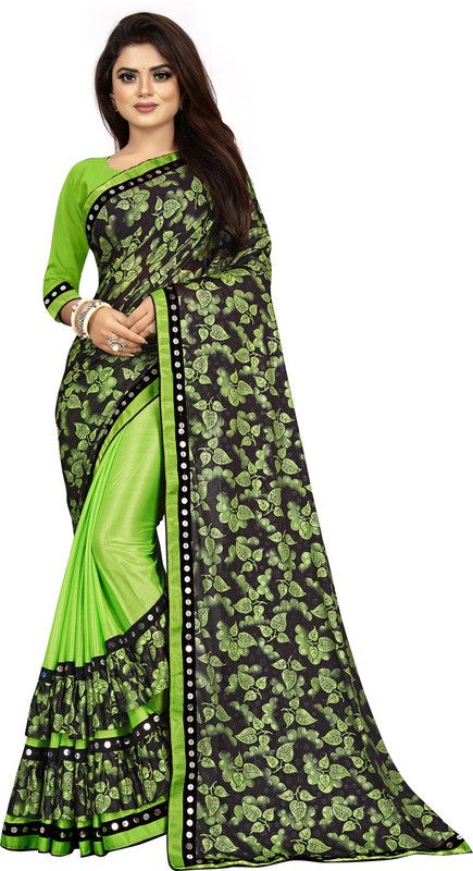 Floral Print Fashion Lycra Blend Saree  (Light Green)