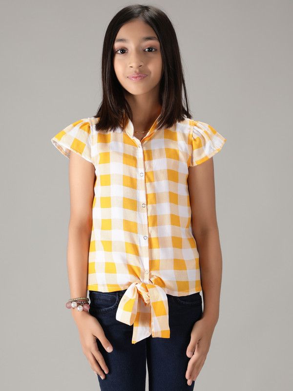 Cotton Blend Tie-up Top  (Yellow, Pack of 1)