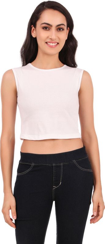 Casual Sleeveless Self Design, Solid Women White Top