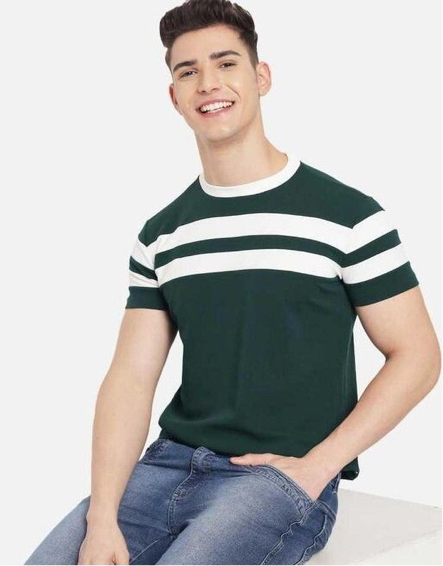 Color Block Men tshirts Men Colorblock Round Neck Cotton Blend Green T-Shirt