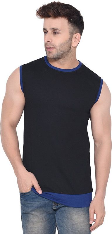 Solid Men Black, Blue T-Shirt