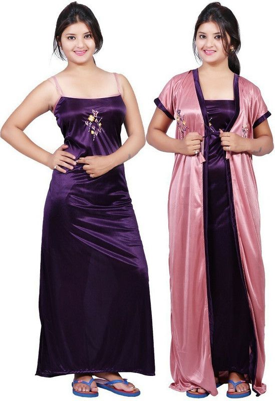Women Nighty with Robe  (Purple, Pink)
