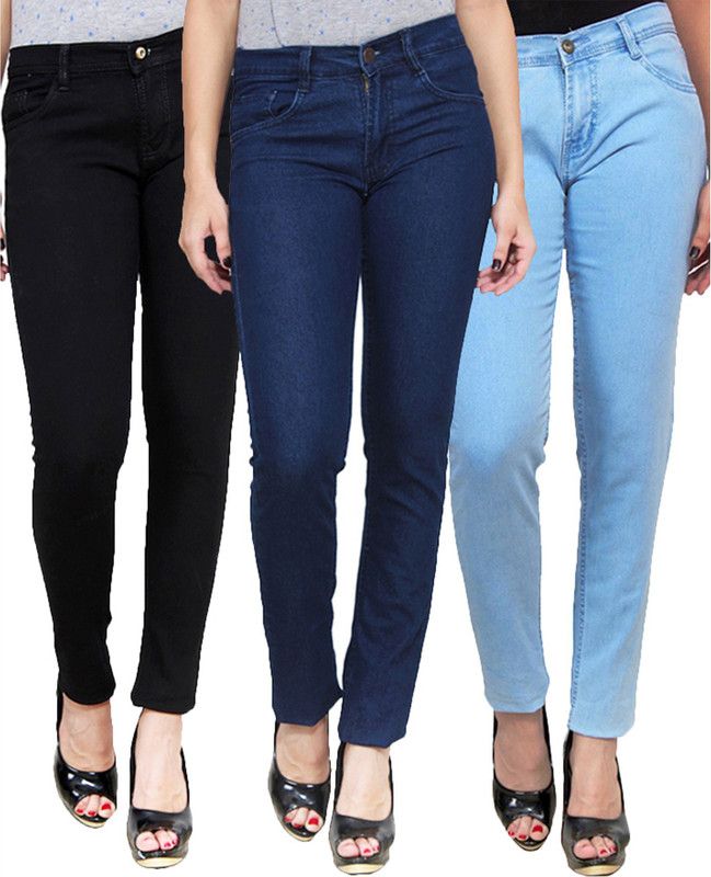 Women Slim Mid Rise Multicolor Jeans  (Pack of 3)