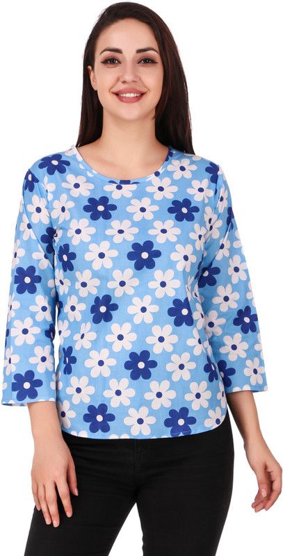 Casual Regular Sleeves Printed Women Light Blue, Dark Green, White Top