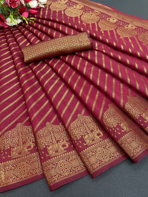 Embellished Kanjivaram Silk Blend Saree  (Maroon, Gold)