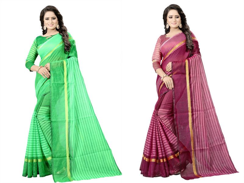 Printed Daily Wear Cotton Silk Saree  (Purple, Green)