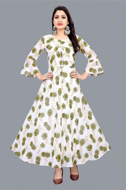 Straight Gown  (Green, White)