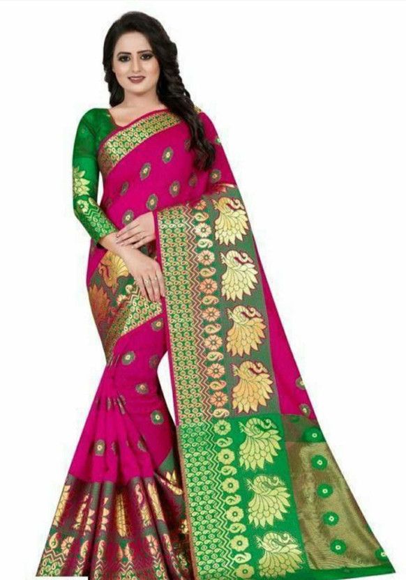 Animal Print Bollywood Jacquard Saree  (Pink)