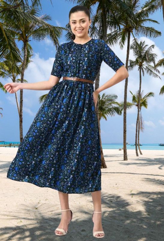 Women Layered Blue, White Dress