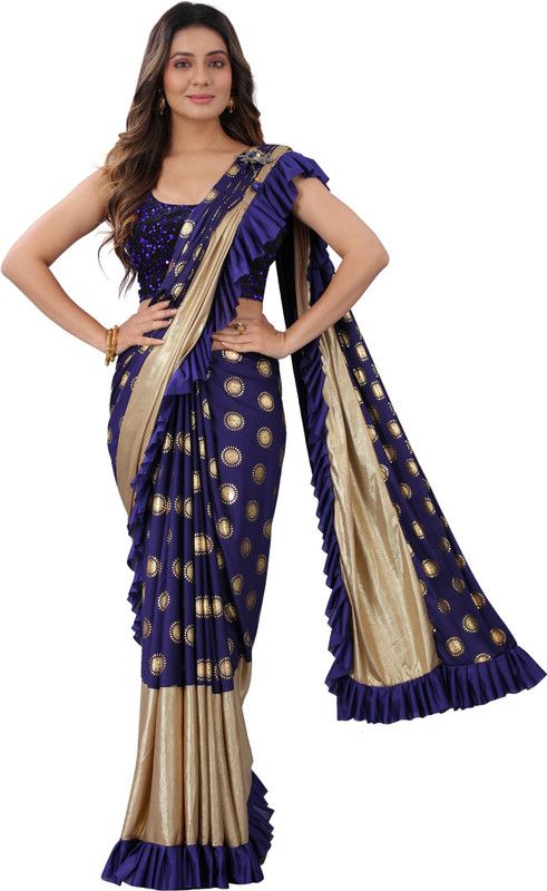 Printed Fashion Lycra Blend Saree  (Blue)