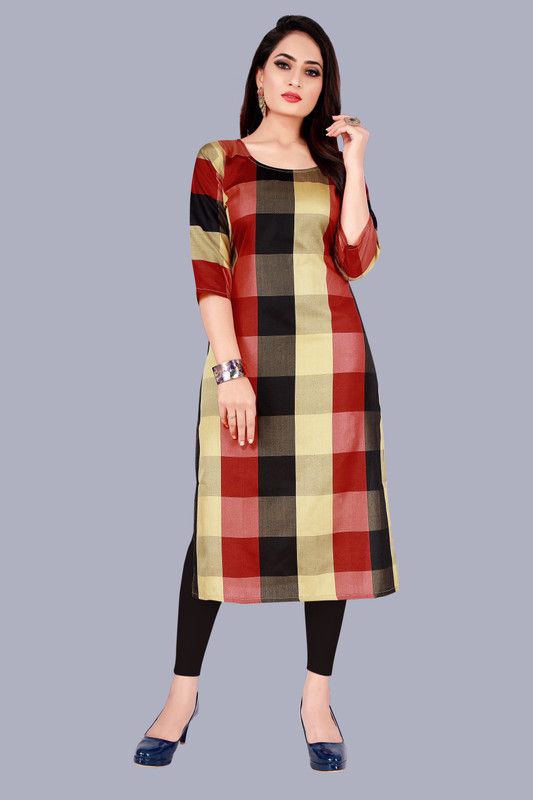 Women Checkered Cotton Silk Straight Kurta  (Multicolor)