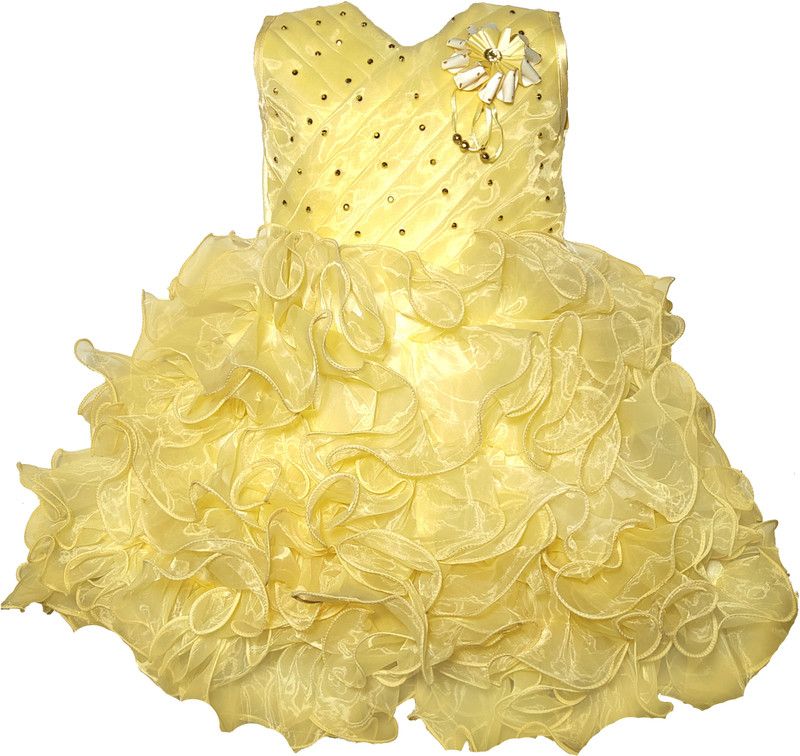 Baby Girls Midi/Knee Length Casual Dress  (Gold, Sleeveless)