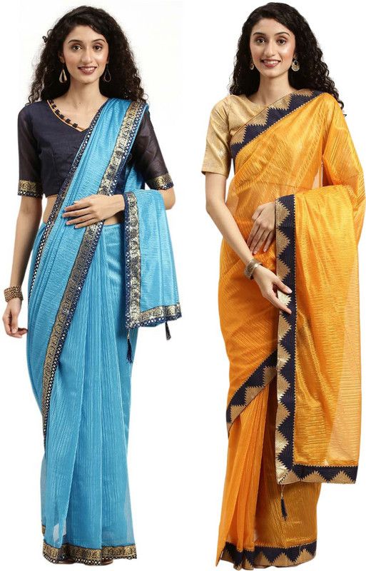 Embroidered Bollywood Art Silk Saree  (Pack of 2, Blue)