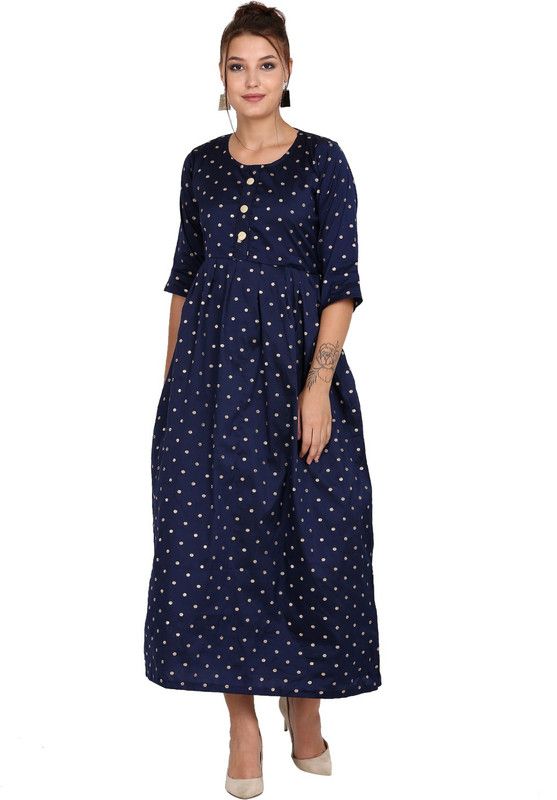 Woven Silk Blend Stitched Anarkali Gown  (Blue)