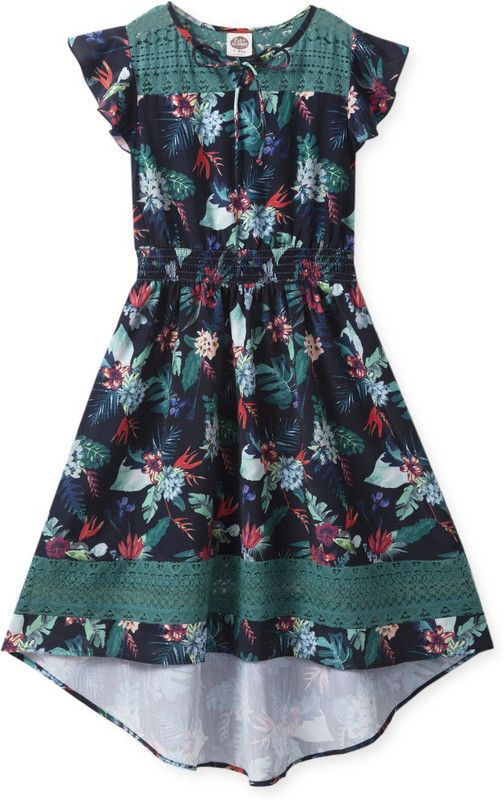 Girls Midi/Knee Length Party Dress  (Dark Blue, Cap Sleeve)