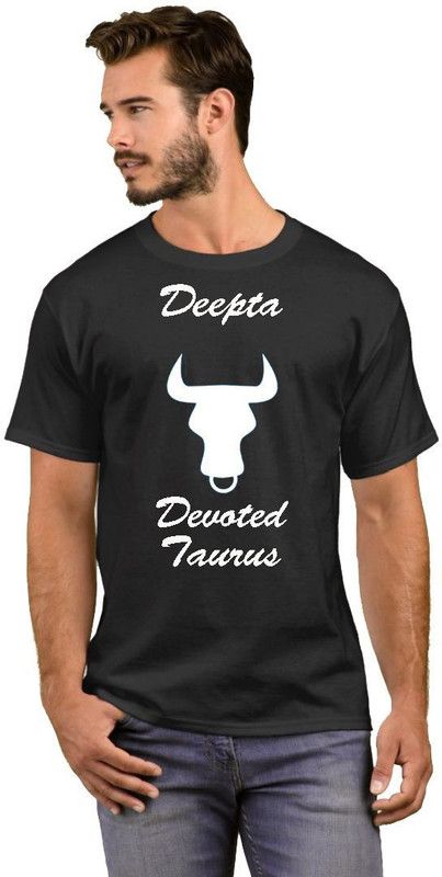 Deepta Zodiac Taurus Style Fashion Z04 Men Printed Round Neck Cotton Blend Black T-Shirt