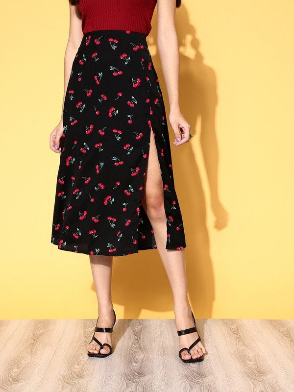 Women Chevron/Zig Zag Flared Black Skirt