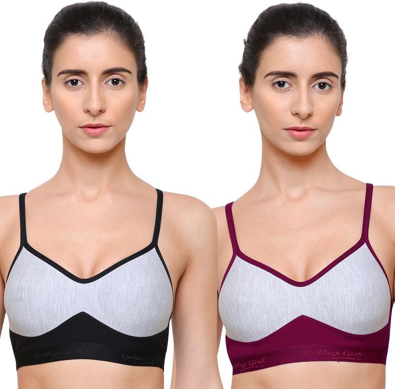 Pack of 2 Women Sports Non Padded Bra  (Black, Purple)