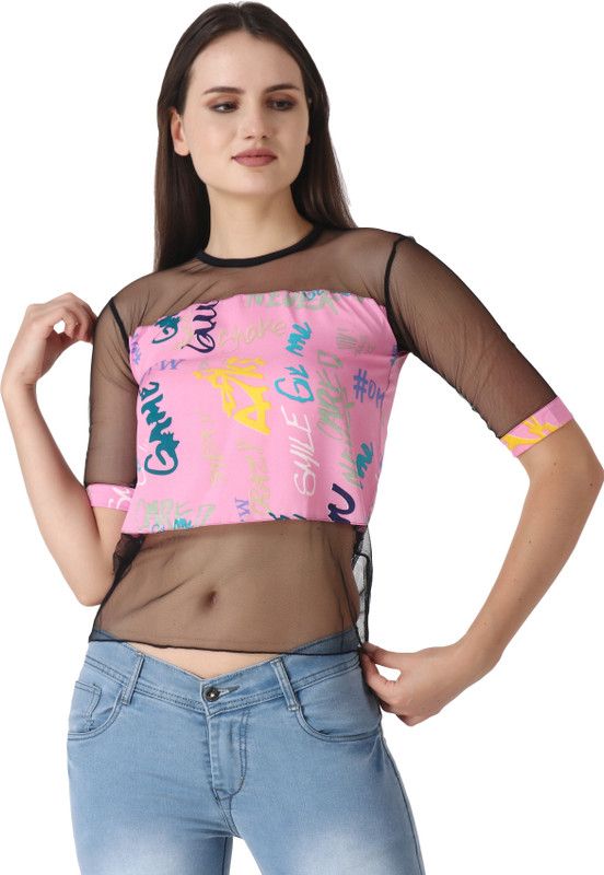 Formal Raglan Sleeves Printed Women Multicolor Top